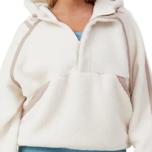 Sherpa Fleece Hoodie Pullover — Cozy Winter Athleisure — White & Tan — XL NWT - Picture 6 of 9